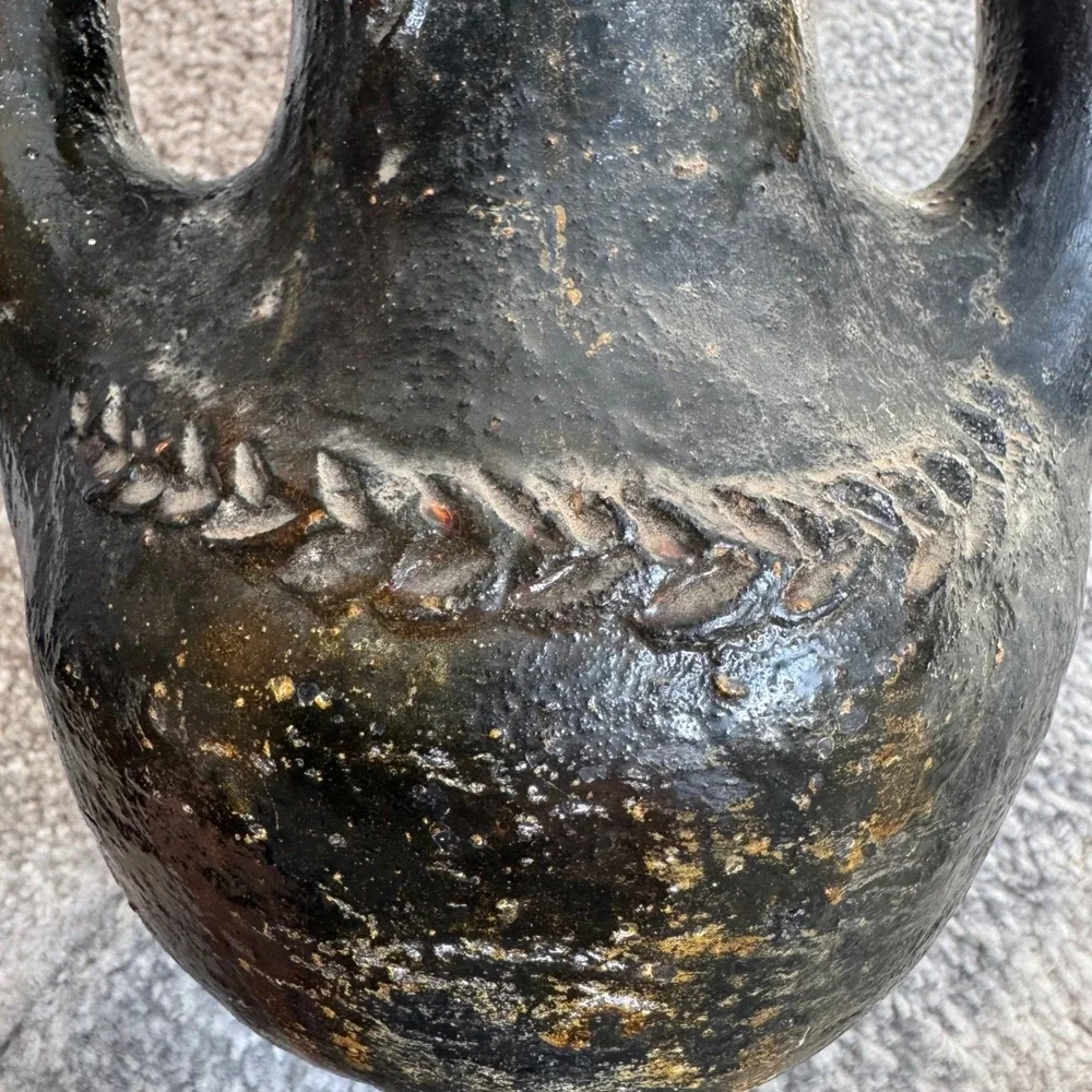 Vintage Navajo Pottery Wedding Vase Handcrafted Pitch Fired Brown Black‎